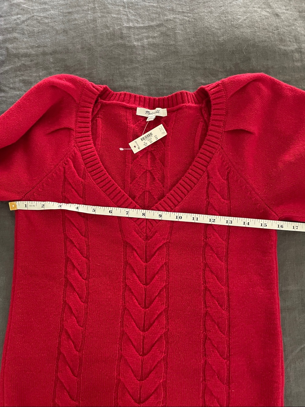 Madewell merino sweater V neck ruby color XS  $140 cable knit dark red NEW - Picture 11 of 12